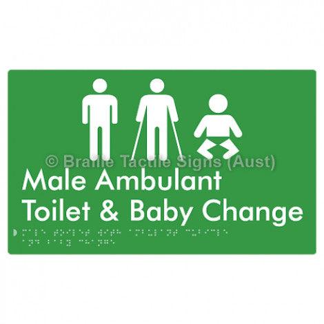 Male Toilet with Ambulant Cubicle and Baby Change - Braille Tactile Signs (Aust) - BTS359-grn - Fully Custom Signs - Fast Shipping - High Quality