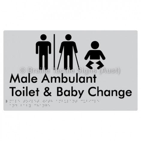 Male Toilet with Ambulant Cubicle and Baby Change w/ Air Lock - Braille Tactile Signs (Aust) - BTS359-AL-slv - Fully Custom Signs - Fast Shipping - High Quality