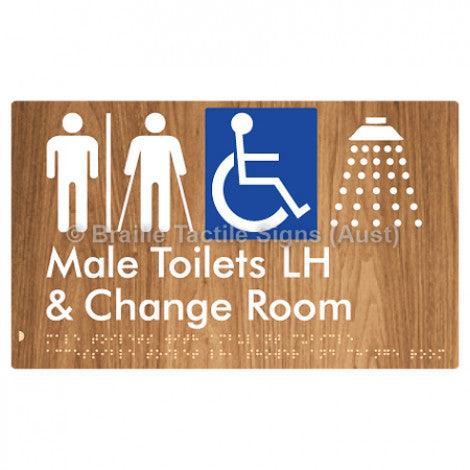 Male Toilets with Ambulant Cubicle Accessible Toilet LH, Shower and Change Room (Air Lock) - Braille Tactile Signs (Aust) - BTS367LH-AL-wdg - Fully Custom Signs - Fast Shipping - High Quality
