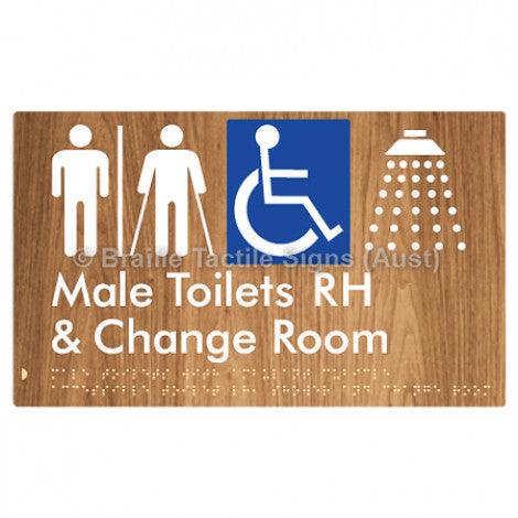 Male Toilets with Ambulant Cubicle Accessible Toilet RH, Shower and Change Room (Air Lock) - Braille Tactile Signs (Aust) - BTS367RH-AL-wdg - Fully Custom Signs - Fast Shipping - High Quality