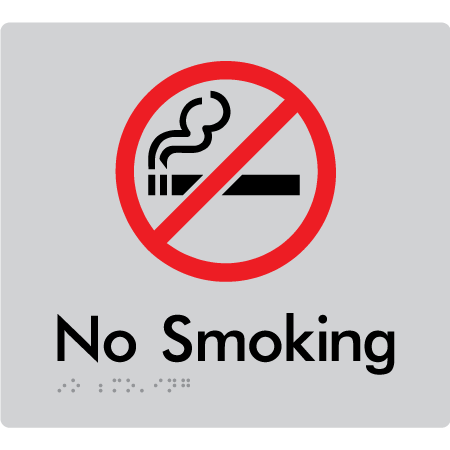 Braille Sign No Smoking - Braille Tactile Signs Aust. - BTS209-slv - Custom Signs - Fast Shipping - High Quality - Australian Made & Owned