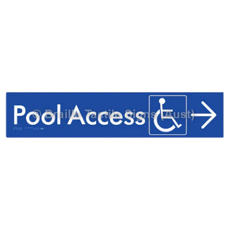 Braille Sign Pool Access w/ Large Arrow - Braille Tactile Signs (Aust) - BTS170->R-blu - Fully Custom Signs - Fast Shipping - High Quality - Australian Made & Owned