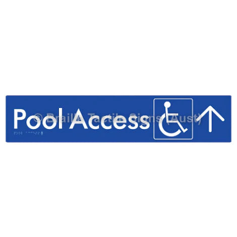 Braille Sign Pool Access w/ Large Arrow - Braille Tactile Signs (Aust) - BTS170->U-blu - Fully Custom Signs - Fast Shipping - High Quality - Australian Made & Owned
