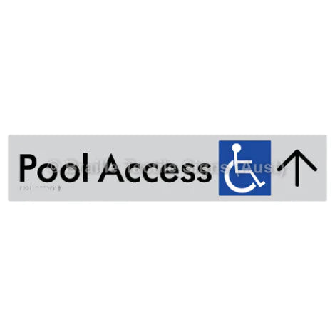 Braille Sign Pool Access w/ Large Arrow - Braille Tactile Signs (Aust) - BTS170->U-slv - Fully Custom Signs - Fast Shipping - High Quality - Australian Made & Owned