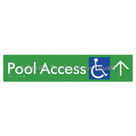 Braille Sign Pool Access w/ Large Arrow - Braille Tactile Signs (Aust) - BTS170->U-grn - Fully Custom Signs - Fast Shipping - High Quality - Australian Made & Owned