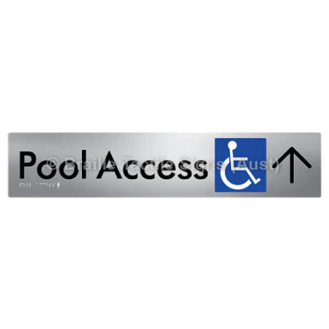 Braille Sign Pool Access w/ Large Arrow - Braille Tactile Signs (Aust) - BTS170->U-aliS - Fully Custom Signs - Fast Shipping - High Quality - Australian Made & Owned