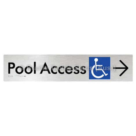 Braille Sign Pool Access w/ Large Arrow - Braille Tactile Signs (Aust) - BTS170->R-aliB - Fully Custom Signs - Fast Shipping - High Quality - Australian Made & Owned