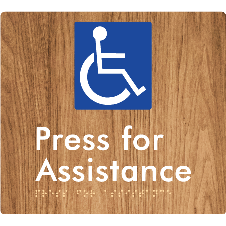 Braille Sign Press For Assistance - Braille Tactile Signs Aust. - BTS408-wdg - Custom Signs - Fast Shipping - High Quality - Australian Made & Owned