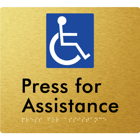 Braille Sign Press For Assistance - Braille Tactile Signs Aust. - BTS408-aliG - Custom Signs - Fast Shipping - High Quality - Australian Made & Owned