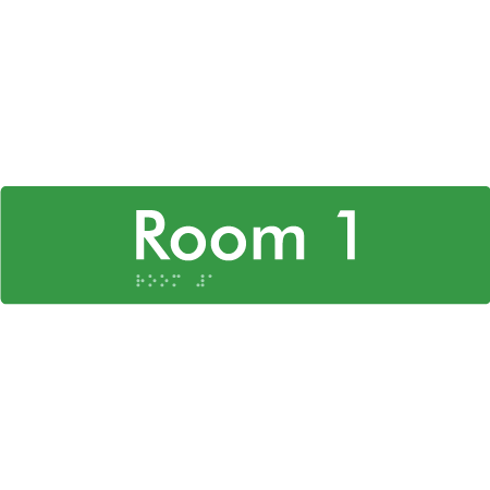 Braille Sign Room 1 - Braille Tactile Signs Aust. - BTS248-01-grn - Custom Signs - Fast Shipping - High Quality - Australian Made & Owned
