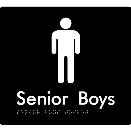 Braille Sign Senior Boys Toilet - Braille Tactile Signs Aust. - BTS141-blk - Custom Signs - Fast Shipping - High Quality - Australian Made & Owned