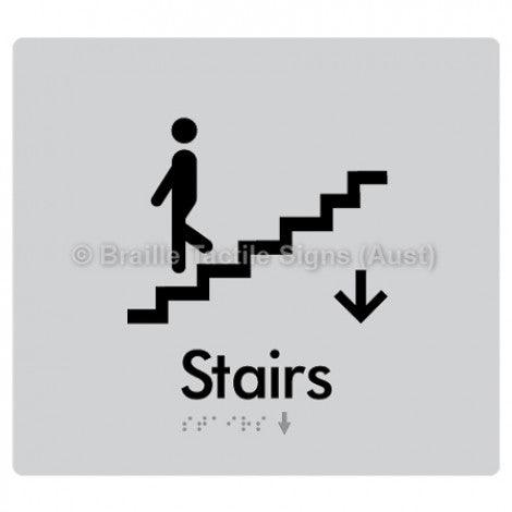 Braille Sign Stairs (Down) w/ Small Arrow: D - Braille Tactile Signs (Aust) - BTS239->D-slv - Fully Custom Signs - Fast Shipping - High Quality - Australian Made & Owned