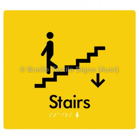 Braille Sign Stairs (Down) w/ Small Arrow: D - Braille Tactile Signs (Aust) - BTS239->D-yel - Fully Custom Signs - Fast Shipping - High Quality - Australian Made & Owned