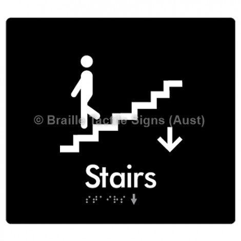 Braille Sign Stairs (Down) w/ Small Arrow: D - Braille Tactile Signs (Aust) - BTS239->D-blk - Fully Custom Signs - Fast Shipping - High Quality - Australian Made & Owned