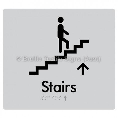 Braille Sign Stairs (Up) w/ Small Arrow: U - Braille Tactile Signs (Aust) - BTS238->U-slv - Fully Custom Signs - Fast Shipping - High Quality - Australian Made & Owned