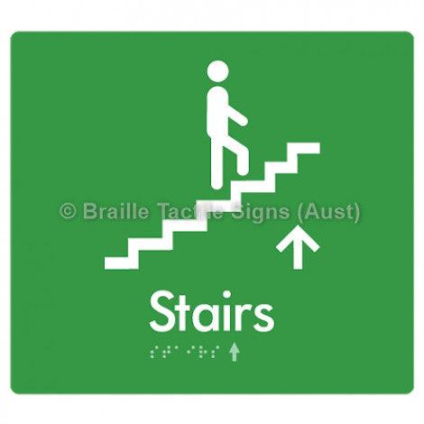 Braille Sign Stairs (Up) w/ Small Arrow: U - Braille Tactile Signs (Aust) - BTS238->U-grn - Fully Custom Signs - Fast Shipping - High Quality - Australian Made & Owned