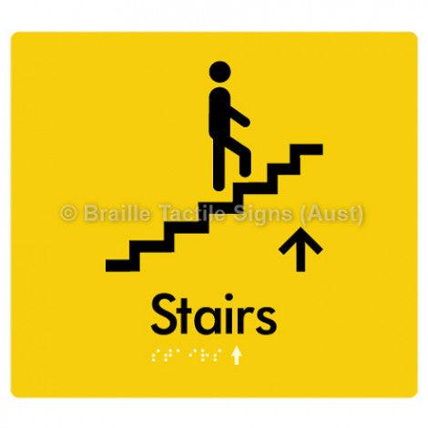 Braille Sign Stairs (Up) w/ Small Arrow: U - Braille Tactile Signs (Aust) - BTS238->U-yel - Fully Custom Signs - Fast Shipping - High Quality - Australian Made & Owned