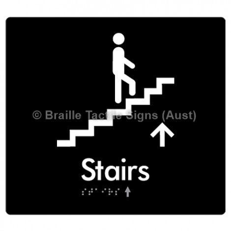 Braille Sign Stairs (Up) w/ Small Arrow: U - Braille Tactile Signs (Aust) - BTS238->U-blk - Fully Custom Signs - Fast Shipping - High Quality - Australian Made & Owned