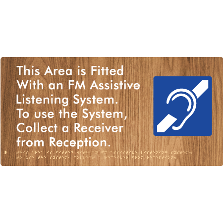 Braille Sign This Area is Fitted with an FM Assistive Listening System. To use the System, Collect a Receiver from Reception - Braille Tactile Signs Aust. - BTS360-wdg - Custom Signs - Fast Shipping - High Quality - Australian Made & Owned