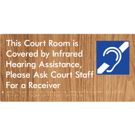 Braille Sign This Court Room is Covered by Infrared Hearing Assistance, Please Ask Court Staff For a Receiver - Braille Tactile Signs Aust. - BTS443-wdg - Custom Signs - Fast Shipping - High Quality - Australian Made & Owned