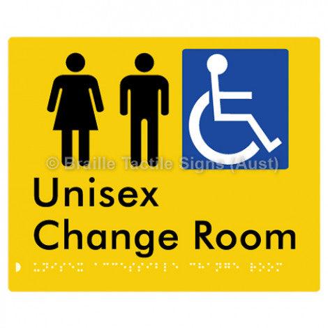 Braille Sign Unisex Accessible Change Room - Braille Tactile Signs (Aust) - BTS191n-yel - Fully Custom Signs - Fast Shipping - High Quality - Australian Made & Owned