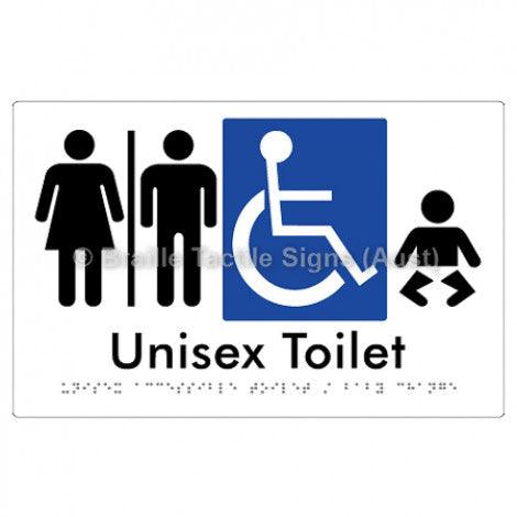 Braille Sign Unisex Accessible Toilet / Baby Change w/ Air Lock - Braille Tactile Signs (Aust) - BTS181-AL-wht - Fully Custom Signs - Fast Shipping - High Quality - Australian Made & Owned