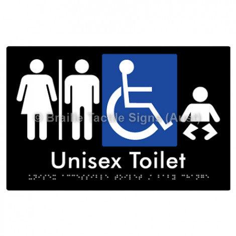 Braille Sign Unisex Accessible Toilet / Baby Change w/ Air Lock - Braille Tactile Signs (Aust) - BTS181-AL-blk - Fully Custom Signs - Fast Shipping - High Quality - Australian Made & Owned