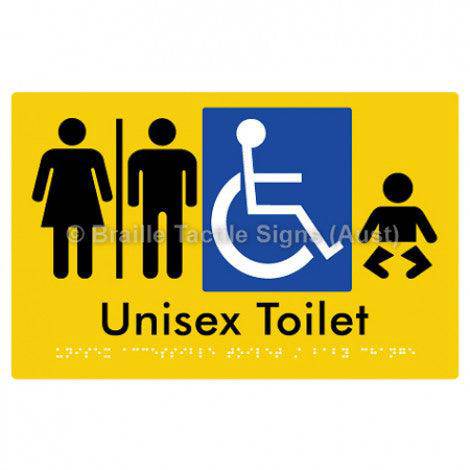 Braille Sign Unisex Accessible Toilet / Baby Change w/ Air Lock - Braille Tactile Signs (Aust) - BTS181-AL-yel - Fully Custom Signs - Fast Shipping - High Quality - Australian Made & Owned