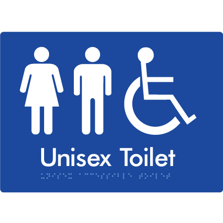 Braille Sign Unisex Accessible Toilet - Braille Tactile Signs Aust. - BTS210-blu - Custom Signs - Fast Shipping - High Quality - Australian Made & Owned