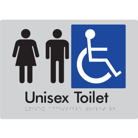 Braille Sign Unisex Accessible Toilet - Braille Tactile Signs Aust. - BTS210-slv - Custom Signs - Fast Shipping - High Quality - Australian Made & Owned