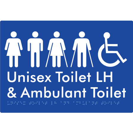 Braille Sign Unisex Accessible Toilet LH and Ambulant Toilet - Braille Tactile Signs Aust. - BTS311LH-blu - Custom Signs - Fast Shipping - High Quality - Australian Made & Owned