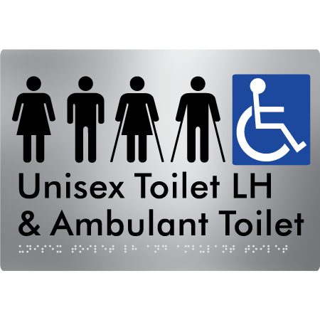 Braille Sign Unisex Accessible Toilet LH and Ambulant Toilet - Braille Tactile Signs Aust. - BTS311LH-aliS - Custom Signs - Fast Shipping - High Quality - Australian Made & Owned