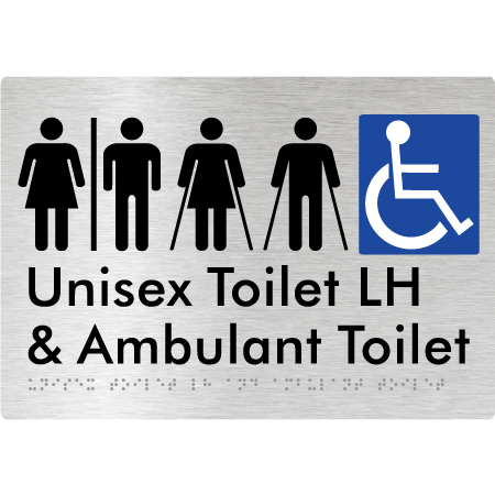Braille Sign Unisex Accessible Toilet LH and Ambulant Toilet w/ Air Lock - Braille Tactile Signs Aust. - BTS311LH-AL-aliB - Custom Signs - Fast Shipping - High Quality - Australian Made & Owned