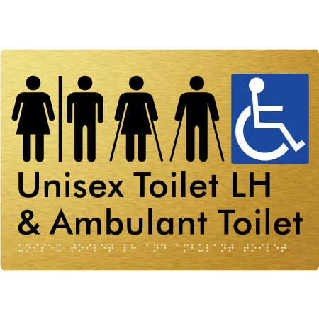Braille Sign Unisex Accessible Toilet LH and Ambulant Toilet w/ Air Lock - Braille Tactile Signs Aust. - BTS311LH-AL-aliG - Custom Signs - Fast Shipping - High Quality - Australian Made & Owned