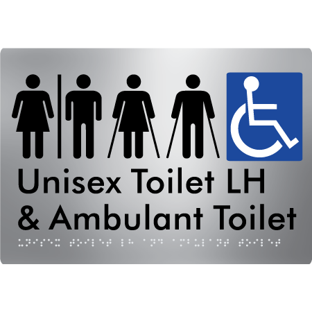 Braille Sign Unisex Accessible Toilet LH and Ambulant Toilet w/ Air Lock - Braille Tactile Signs Aust. - BTS311LH-AL-aliS - Custom Signs - Fast Shipping - High Quality - Australian Made & Owned