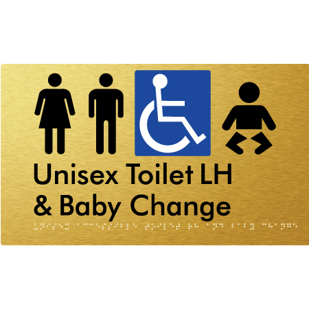 Braille Sign Unisex Accessible Toilet LH & Baby Change - Braille Tactile Signs Aust. - BTS33LHn-aliG - Custom Signs - Fast Shipping - High Quality - Australian Made & Owned