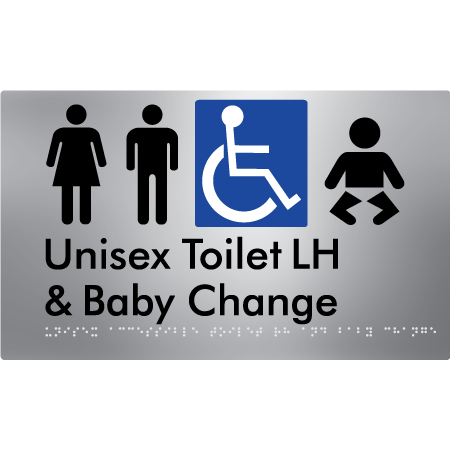 Braille Sign Unisex Accessible Toilet LH & Baby Change - Braille Tactile Signs Aust. - BTS33LHn-aliS - Custom Signs - Fast Shipping - High Quality - Australian Made & Owned