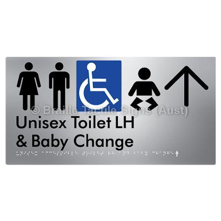 Braille Sign Unisex Accessible Toilet LH and Baby Change w/ Large Arrow: - Braille Tactile Signs (Aust) - BTS33LHn->U-aliS - Fully Custom Signs - Fast Shipping - High Quality - Australian Made & Owned
