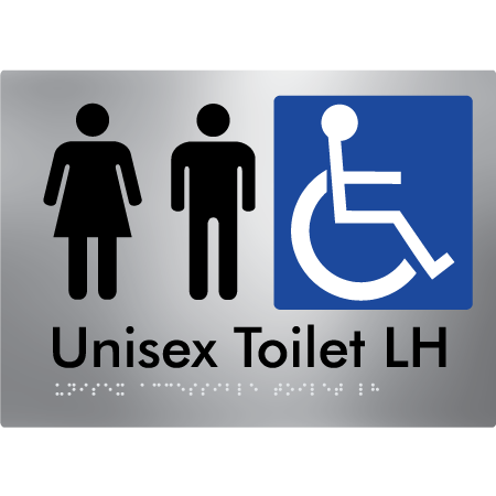 Braille Sign Unisex Accessible Toilet LH / RH - Braille Tactile Signs Aust. - BTS11LHn-aliS - Custom Signs - Fast Shipping - High Quality - Australian Made & Owned