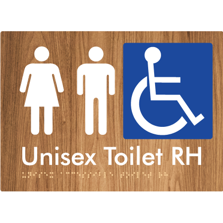 Braille Sign Unisex Accessible Toilet LH / RH - Braille Tactile Signs Aust. - BTS11RHn-wdg - Custom Signs - Fast Shipping - High Quality - Australian Made & Owned