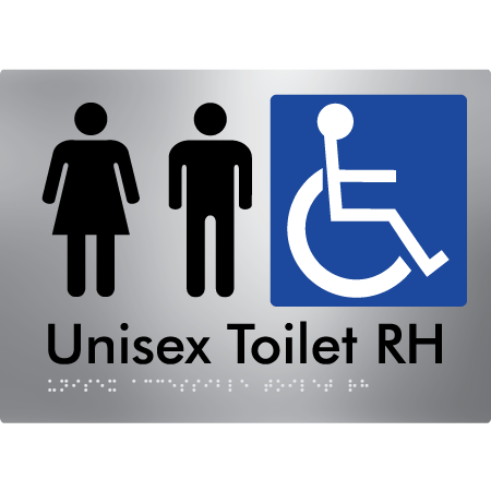 Braille Sign Unisex Accessible Toilet LH / RH - Braille Tactile Signs Aust. - BTS11RHn-aliS - Custom Signs - Fast Shipping - High Quality - Australian Made & Owned