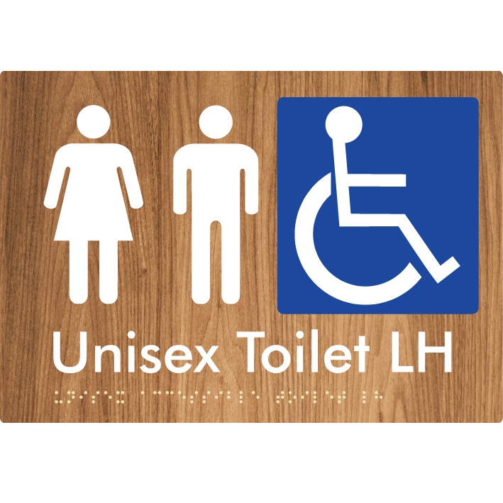 Braille Sign Unisex Accessible Toilet LH / RH - Braille Tactile Signs Aust. - BTS11LHn-wdg - Custom Signs - Fast Shipping - High Quality - Australian Made & Owned