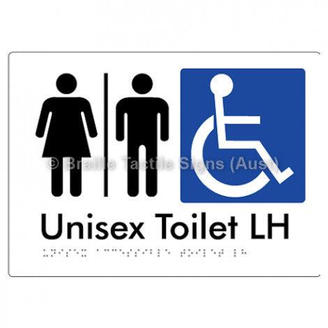 Braille Sign Unisex Accessible Toilet LH w/ Air Lock - Braille Tactile Signs (Aust) - BTS11LHn-AL-wht - Fully Custom Signs - Fast Shipping - High Quality - Australian Made &amp; Owned
