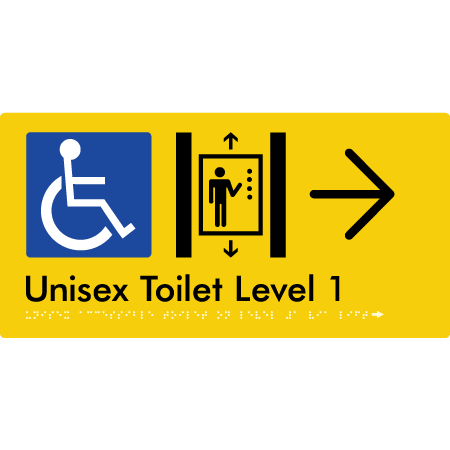 Unisex Accessible Toilet on Level 1 Via Lift w/ Large Arrow