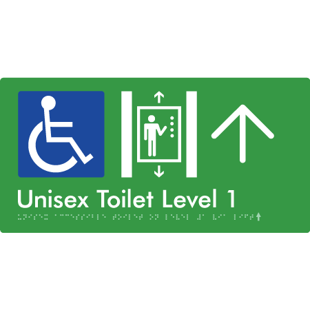 Unisex Accessible Toilet on Level 1 Via Lift w/ Large Arrow