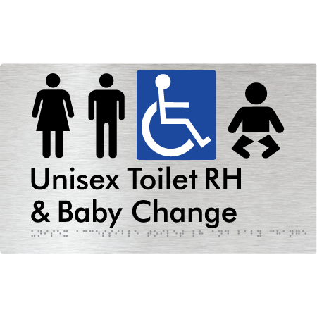Braille Sign Unisex Accessible Toilet RH & Baby Change - Braille Tactile Signs Aust. - BTS33RHn-aliB - Custom Signs - Fast Shipping - High Quality - Australian Made & Owned