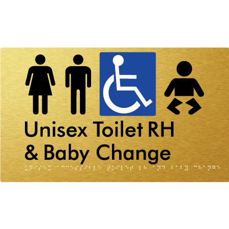 Braille Sign Unisex Accessible Toilet RH & Baby Change - Braille Tactile Signs Aust. - BTS33RHn-aliG - Custom Signs - Fast Shipping - High Quality - Australian Made & Owned