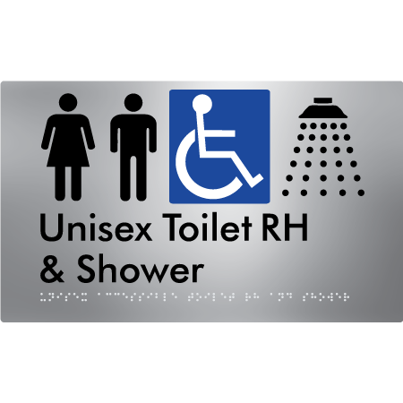 Braille Sign Unisex Accessible Toilet RH & Shower - Braille Tactile Signs Aust. - BTS35RHn-aliS - Custom Signs - Fast Shipping - High Quality - Australian Made & Owned | aliS