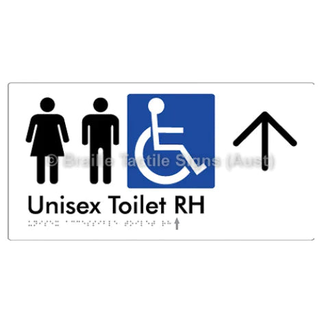 Braille Sign Unisex Accessible Toilet RH w/ Large Arrow - Braille Tactile Signs (Aust) - BTS11RHn->U-wht - Fully Custom Signs - Fast Shipping - High Quality - Australian Made & Owned