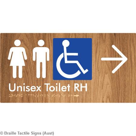 Braille Sign Unisex Accessible Toilet RH w/ Large Arrow - Braille Tactile Signs (Aust) - - Fully Custom Signs - Fast Shipping - High Quality - Australian Made & Owned